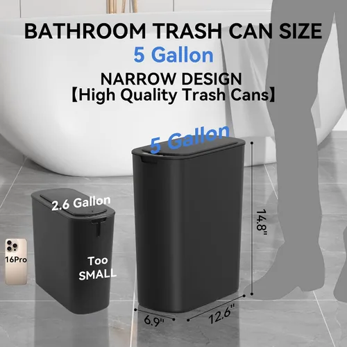 Vista 2 de FRESHLIX Basurero automático de baño de 5 galones con tapa, sensor de movimiento, sin contacto, cubo de basura eléctrico inteligente, delgado