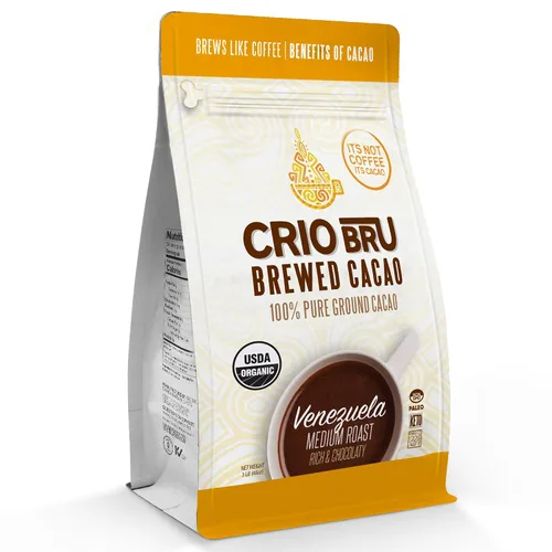 Vista 12 de Crio Bru Cacao elaborado Venezuela café de tostado medio alternativo 100% granos de cacao puros 99 sin cafeína, 10 onzas, no orgánico