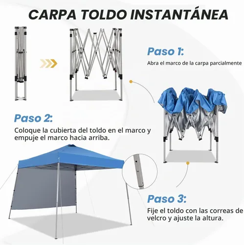 Vista 2 de Tienda de campaña desplegable de 10 x 10 pies inclinados con 1 pared lateral Azul