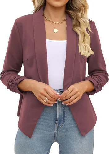Vista 3 de POGTMM - Blazer de manga de 34 para mujer, con parte delantera abierta, chaqueta estilo cárdigan para uso en el trabajo o la oficina