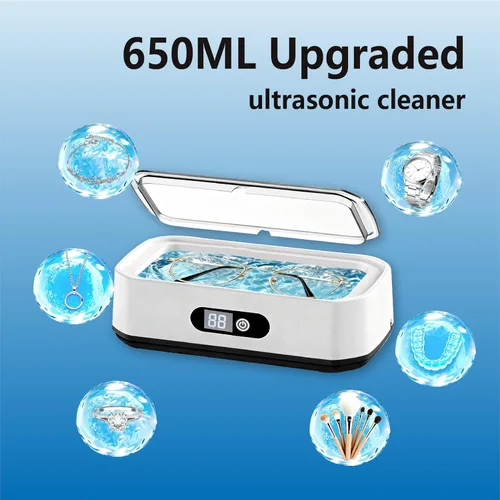 Vista 4 de Limpiador ultrasónico de joyas, máquina de limpieza ultrasónica mejorada de 49 KHz con 5 modos de temporizador digital para anteojos, joyas, correas