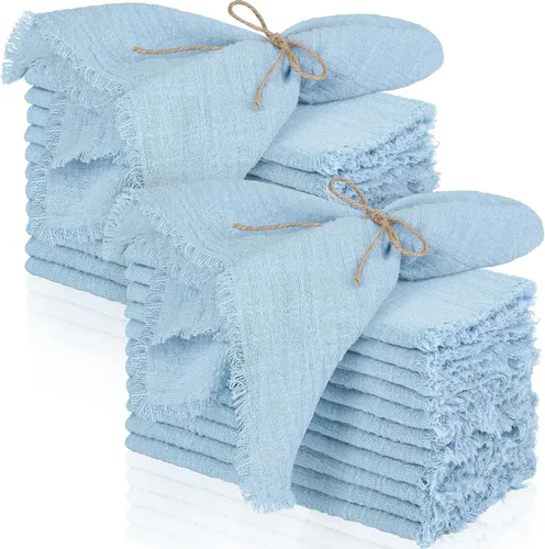 Vista 16 de TURSTIN 12 Piezas de Servilleta de Lino de Algodón Servilleta de Tela Hecha a Mano con Flecos 17 x 17 Pulgadas Servilletas Suave para Cenas Bodas