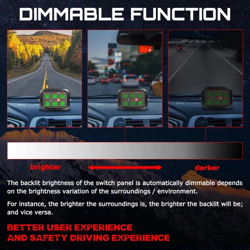 Vista 3 de OFFROADTOWN Panel de interruptores de 6 bandas, automático regulable y universal, sistema de relé de control de circuito con fusible, interruptor