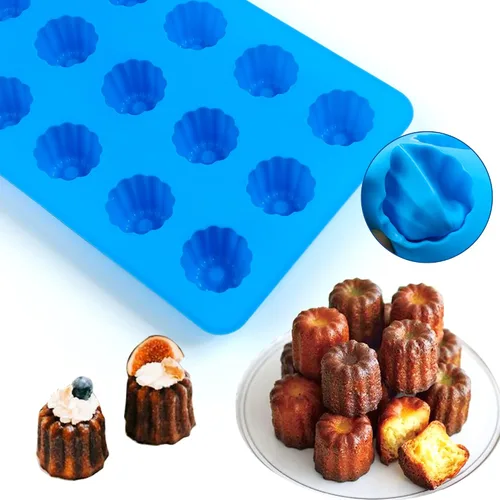 Vista 4 de Sidosir Molde de silicona para canele pequeño, 15 cavidades, mini molde antiadherente de silicona para hornear panecillos, moldes antiadherentes