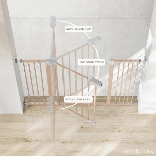 Vista 6 de Comfy Cubs Puerta de seguridad para bebés con 3 extensiones – Barrera ajustable de acero Q195 para puertas de 42" x 1.9" x 30" – Acabado