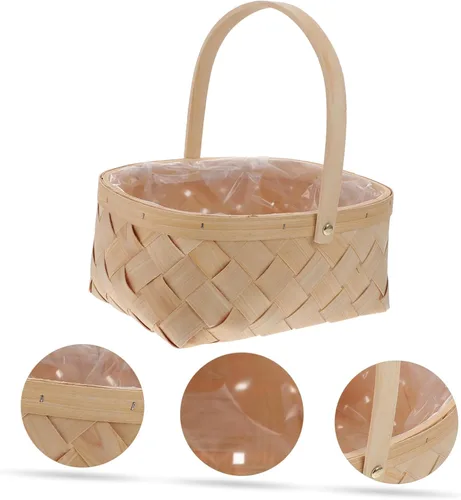 Vista 6 de Cesta tejida con asa Cestas de madera grandes de viruta de ratán Contenedor de almacenamiento Artículos para el hogar