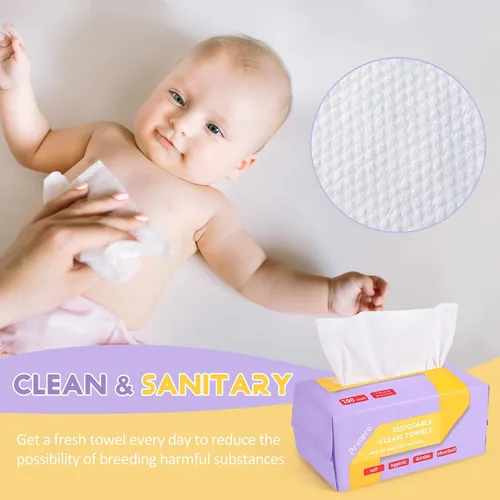 Vista 5 de 100 toallas faciales desechables, ultra suaves, sin pelusas, toallitas secas biodegradables de limpieza facial (100 unidades, 1 paquete)