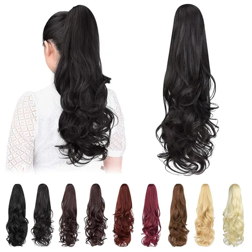 Vista 55 de extensión de cola de caballo, extensión de pelo con pinza de 12" cola de caballo rizada corta Extensión de pelo sintético de aspecto natural