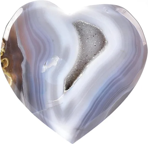 Vista 10 de JIC Gem Geoda de ágata de cristal de corazón grande, piedra de preocupación de palma drusa, cristales de reiki y piedras curativas 3.1-3.5 pulgadas
