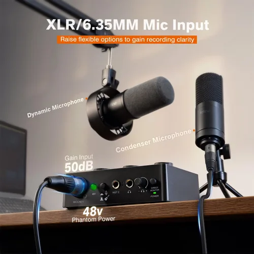 Vista 3 de FIFINE Mezclador de Audio para PC para Grabación de Música, Interfaz USB para Streaming y Podcasting con XLR, Monitor, Alimentación Fantasma 48V