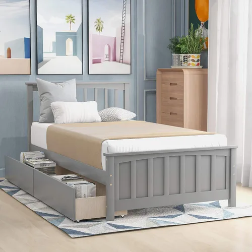 Vista 10 de Harper & Bright Designs Cama individual con cajones, cama individual de plataforma para niños con almacenamiento, plataforma de madera maciza,