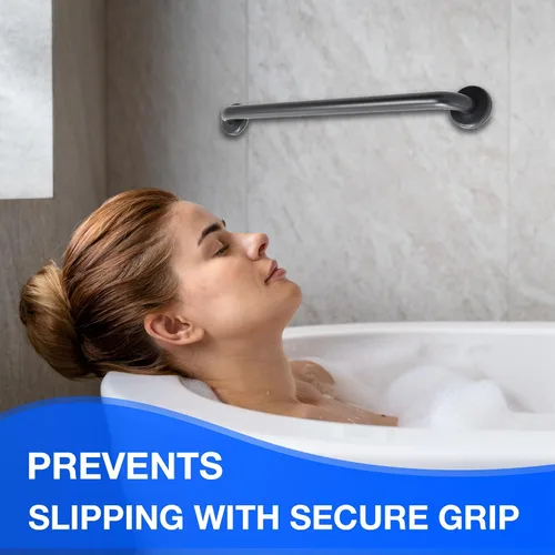 Vista 6 de Mango de ducha de 12 pulgadas con agarre suave Barras de agarre de acero inoxidable 304 para bañeras y duchas Pasamanos estándar ADA de bronce