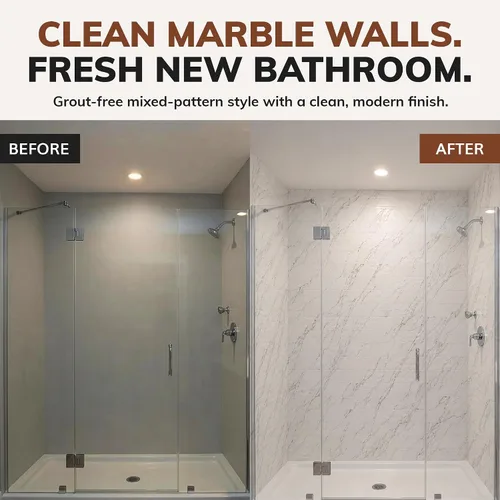 Vista 2 de Versa Tile - Panel de pared de PVC para bañera y ducha, color mármol, 96 pies cuadrados Grout-Free Waterproof Bathroom Wall System, Fits Standard