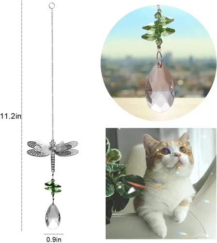 Vista 5 de WEISIPU Prisma atrapasoles de cristal – Atrapasoles de libélula para ventanas colgantes de arco iris, decoración de árbol de Navidad, adorno de Verde