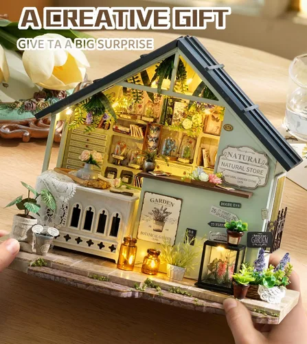 Vista 6 de Spilay DlY Kit de casa en miniatura, kit de casa de muñecas, kit de construcción de casa pequeña con caja de música, kit de casa de iniciatura