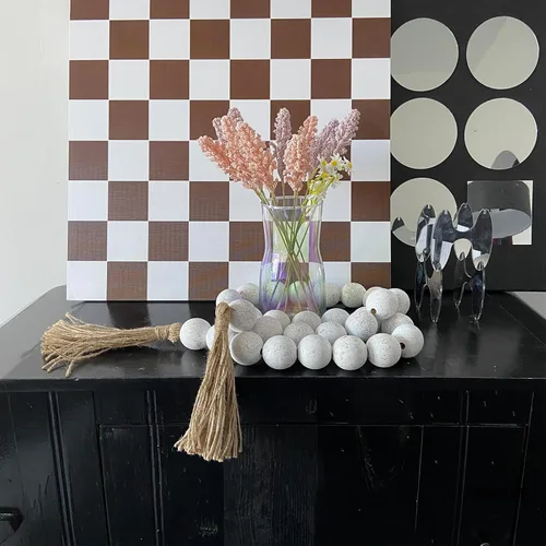 Vista 42 de OMISHE Guirnalda de cuentas de madera extra grande con cuentas de madera y borlas de 1.6 pulgadas de diámetro, cuentas decorativas rústicas de 41