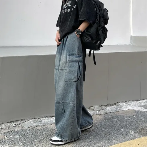 Vista 3 de Y2K - Pantalones de mezclilla holgados Emo Cyber Cargo Grunge Vintage Demin Ropa estética Hiphop Jogger Pantalones deportivos góticos Streetwear