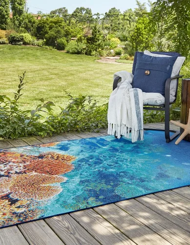 Vista 2 de Unique Loom Outdoor Coastal Collection - Alfombra rectangular de 2 x 3 pies 1 pulgada, multicolor y marfil