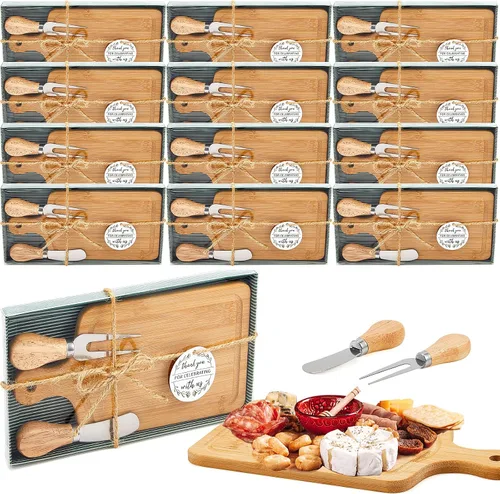 Vista 22 de Ziliny Tabla cuadrada de madera de queso con cuchillo y tenedor, con caja y etiqueta de agradecimiento, para San Valentín, despedida de soltera
