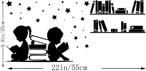 Vista 2 de Adhesivos de vinilo removibles para pared de libro de lectura, biblioteca, escuela, aula, hogar, sala de estudio, librería, decoración artística