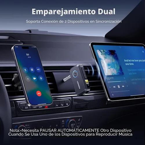 Vista 8 de UGREEN Receptor Bluetooth 6.0 para Auto con LDAC, Adaptador Bluetooth AUX de 3.5mm con Cancelación de Ruido AI para Auto, Receptor de Audio