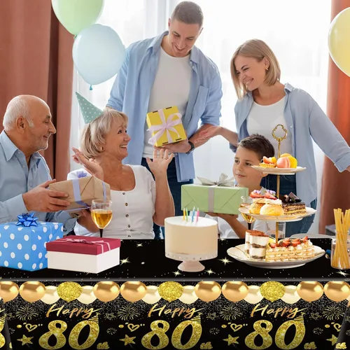 Vista 42 de Uiorgui 2 piezas mantel de cumpleaños número 18, mantel de cumpleaños número 18 negro dorado para niños y niñas, mantel de plástico rectangular