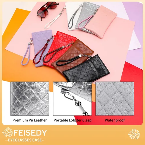 Vista 6 de FEISEDY Paquete de 2 fundas dobles para gafas, bolsa suave para gafas de sol, con correa para la muñeca, B0363