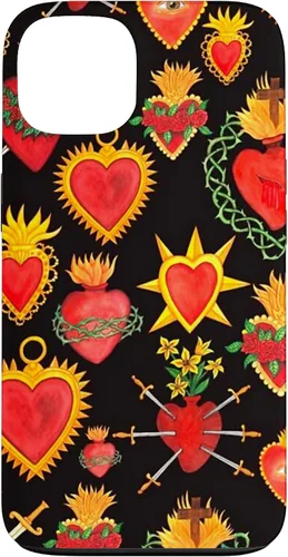 Vista 7 de iPhone 14 Pro Max Hearts Mexican Days of the Dead Latina Milagros Folk Art Fun Case