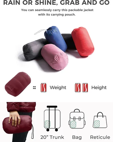 Vista 4 de Wantdo - Chaqueta corta de plumón ultra ligera para mujer empaquetable