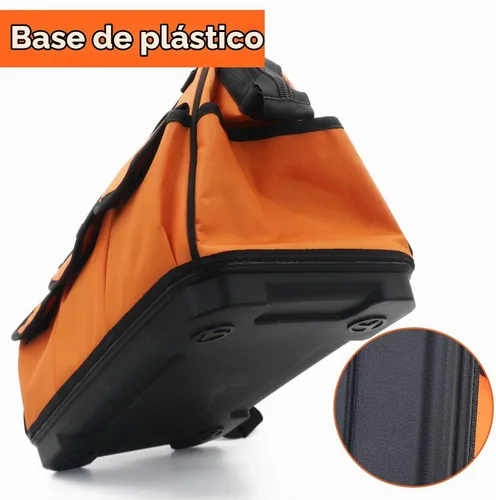 Vista 2 de Bolsa de herramientas resistente de 16 pulgadas, base de plástico moldeada, tela Oxford 900D impermeable, organizador de herramientas de boca ancha
