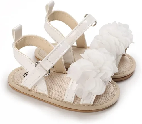 Vista 4 de Timatego Sandalias de verano para bebés y niñas, suela suave antideslizante con flores, zapatos de vestir para cuna