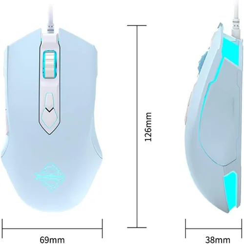 Vista 7 de Lomiluskr AJ52 - Ratón para juegos con cable 7 botones programables ratones para computadora con retroiluminación LED RGB 200-4800 DPI ajustable