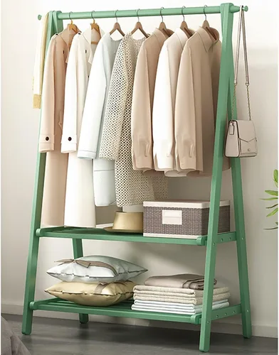 Vista 15 de Perchero de madera de bambú, con estantes de almacenamiento, estante para colgar ropa, para entrada, sala de estar, dormitorio