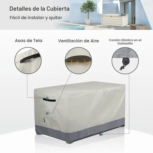 Vista 4 de Cubierta de caja de cubierta de STEECA para terraza al aire libre impermeable rectangular para banco de almacenamiento de 46 pulgadas de largo x 22