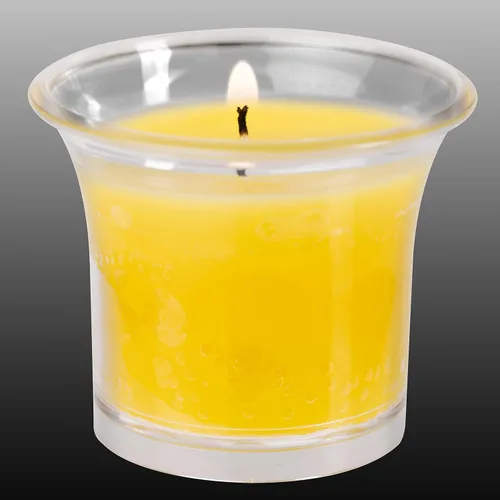 Vista 6 de HYOOLA Clear Cup Velas votivas perfumadas – Citronela – 12 horas de tiempo de combustión – Paquete de 4 – Fabricado en Europa Amarillo Citronela