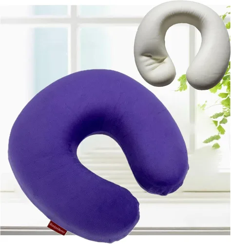 Vista 12 de Bookishbunny Almohada de viaje en forma de U de espuma viscoelástica suave para reposacabezas (borgoña)