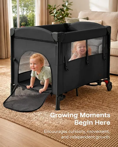 Vista 7 de HARPPA 6 in 1 Pack and Play with Bedside Bassinet, Foldable Playard