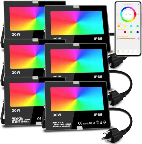Vista 10 de Luz LED de inundación equivalente a 100 W, LED que cambia de color al aire libre, iluminación paisajística RGBW Bluetooth Smart Floodlights 2700 K