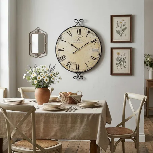 Vista 6 de Reloj de pared de 30 pulgadas para sala de estar, reloj de pared de granja extragrande, marco de hierro forjado con acabado dorado retro, relojes