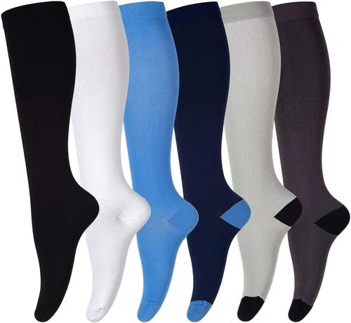 Vista 9 de LEOSTEP Calcetines de compresión para mujeres y hombres, para circulación, medias altas hasta la rodilla para enfermeras, ciclismo, senderismo