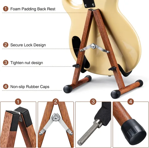Vista 4 de LEKATO Soporte de madera para guitarra, soporte plegable de espuma acolchada para acústico, eléctrico, bajo, banjo, mandolina Mahogany Wood