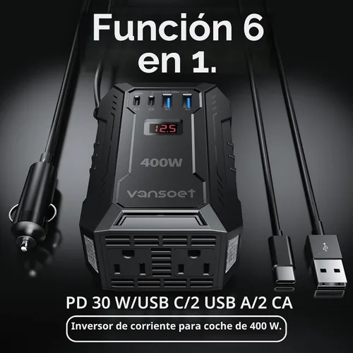 Vista 2 de Inversor de corriente de coche 400W para vehículos DC 12V a AC 110V