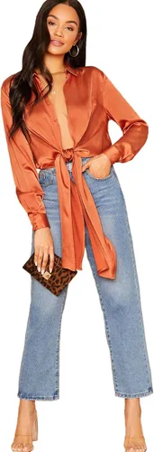 Vista 5 de SheIn Blusa sexy de manga larga con lazo para mujer