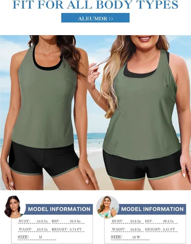 Vista 6 de Aleumdr Traje de baño deportivo de 3 piezas para mujer con pantalones cortos, camiseta sin mangas con brasier deportivo y pantalones cortos