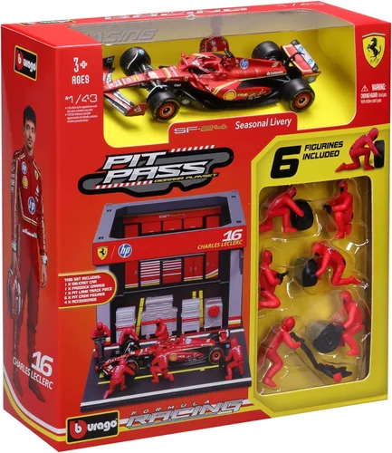 Vista 4 de Bburago 1:43 2024 Ferrari SF-24 Pit Pass, Leclerc #16