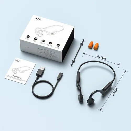 Vista 9 de CXK Auriculares de conducción ósea, auriculares Bluetooth 6.0 actualizados 2026 con micrófono, IPX7 impermeable, audio equilibrado, tiempo