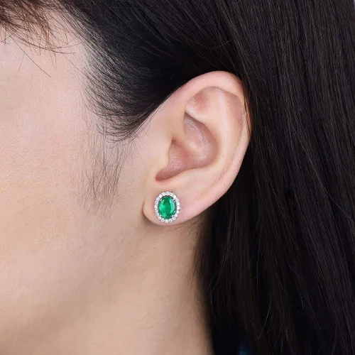 Vista 7 de Lanmi - Pendientes de oro blanco de 14 quilates con diamantes naturales de esmeralda para mujer