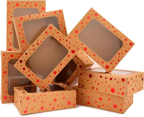 Vista 10 de Paquete de 24 cajas para galletas de Navidad (21x15x7 cm), cajas para regalos navideños, cajas de panadería con ventana para intercambio de regalos