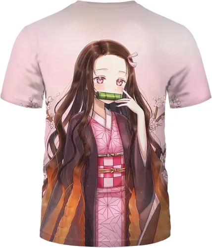Vista 2 de Girren Fashion 3D Anime Demon Slayer Kamado Nezuko Tee Shirt Casual Round Neck Short Sleeve T-Shirt