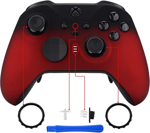 Vista 4 de eXtremeRate Shadow Scarlet Red Soft Touch Grip Faceplate Cover, Front Housing Shell Case Replacement Kit for Xbox One Elite Series 2, Xbox Elite 2